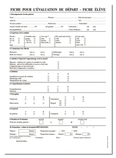 Auto-école Mercier Fiche évaluation